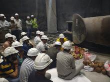 Lowering of Stay Ring of Unit#2 on its foundations from Service Bay Powerhouse at 444 MW Vishnugad- Pipalkoti Hydro Electric Project (VPHEP)